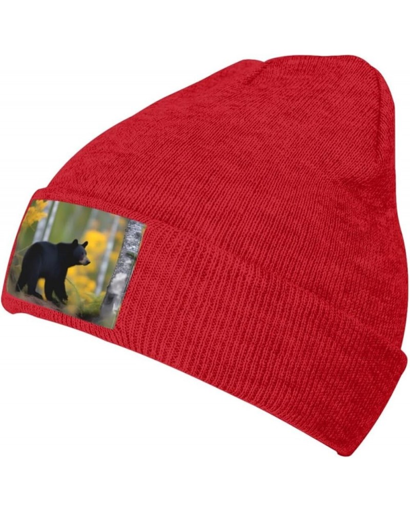 Black Knit Hat Cap rge and Small Black Bears Picture Soft Good Elasticity Suitable for Outdoor Sports Red $10.58 Skullies & B...