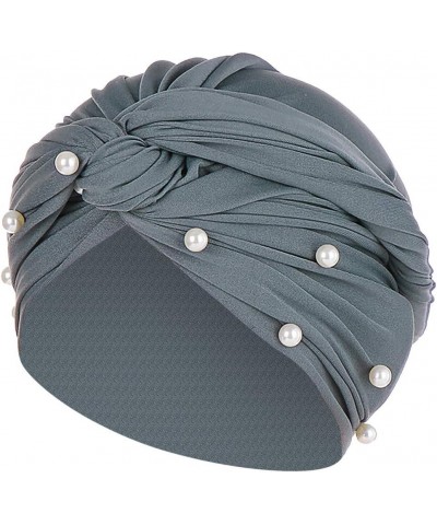 Turban Cap Ruffle Women Pearl Hat Wrap Muslim Beading Baseball Caps Periphery Hat Grey $6.30 Skullies & Beanies