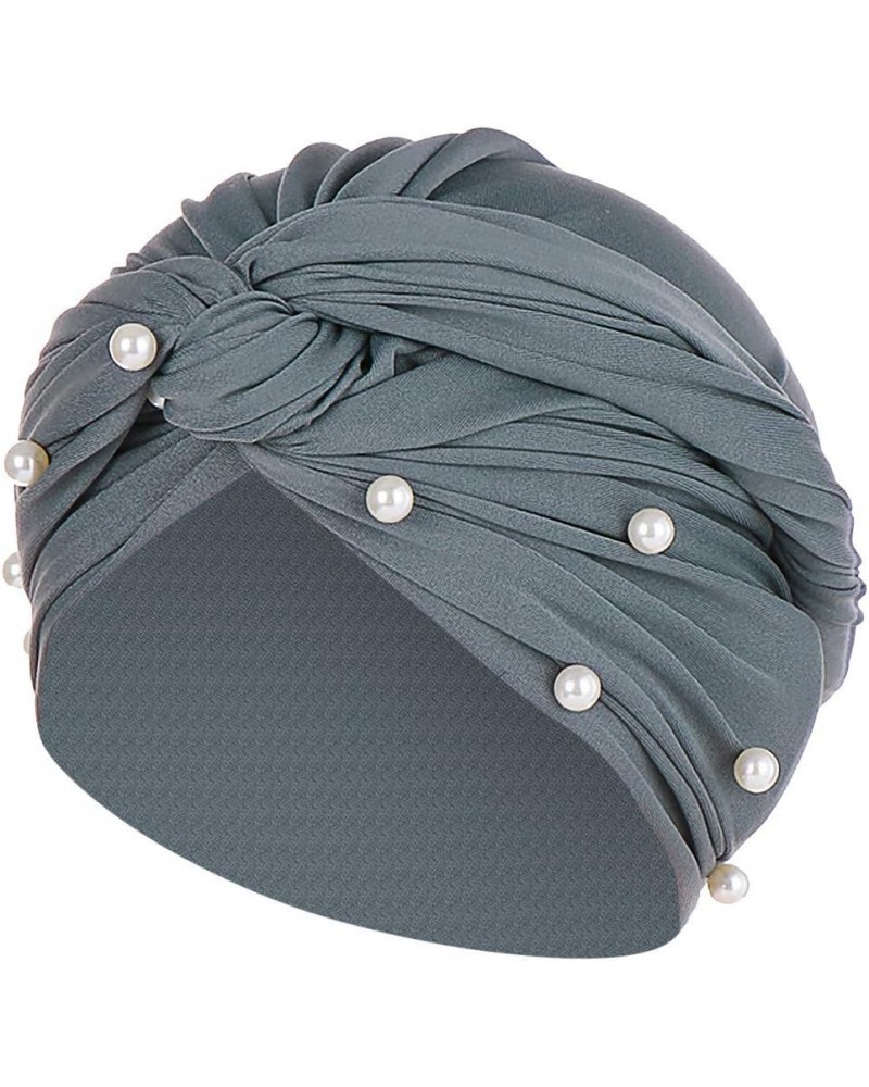 Turban Cap Ruffle Women Pearl Hat Wrap Muslim Beading Baseball Caps Periphery Hat Grey $6.30 Skullies & Beanies