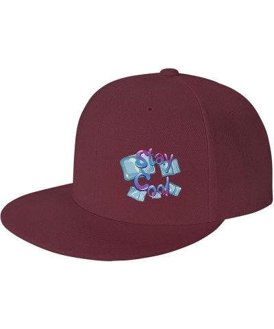 Keep Cool with Ice Cubes Snapback Hat Baseball Cap for Men Women Hip Hop Style Flat-Brimmed Hats Dark Red $9.96 Baseball Caps