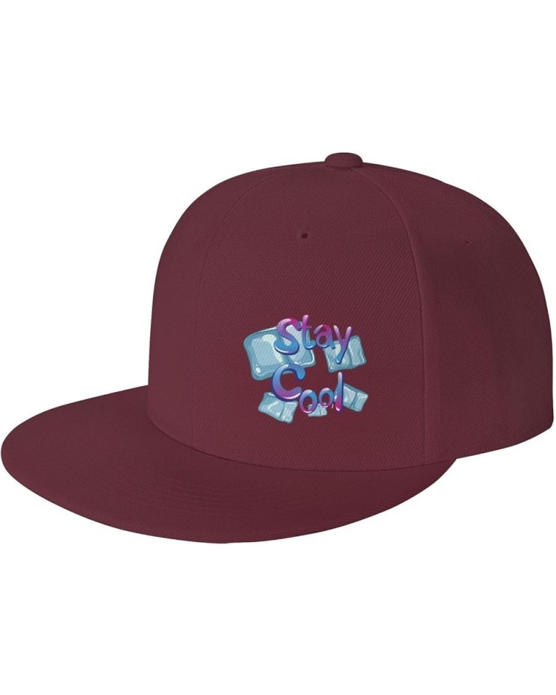 Keep Cool with Ice Cubes Snapback Hat Baseball Cap for Men Women Hip Hop Style Flat-Brimmed Hats Dark Red $9.96 Baseball Caps