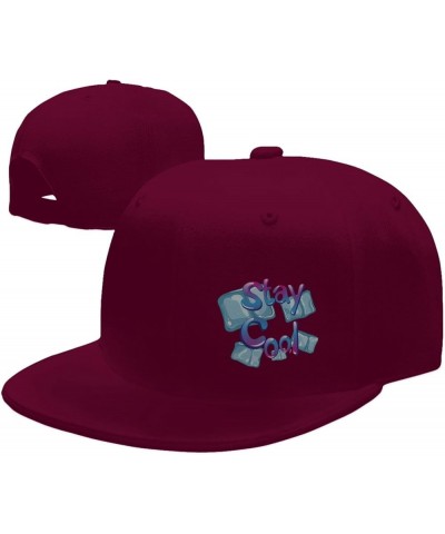 Keep Cool with Ice Cubes Snapback Hat Baseball Cap for Men Women Hip Hop Style Flat-Brimmed Hats Dark Red $9.96 Baseball Caps