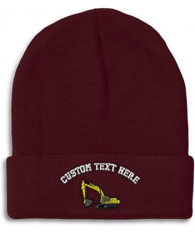 Custom Beanies for Men Dirt Excavator Embroidery Trucks Winter Hats for Women Acrylic Skull Cap 1 Size Burgundy Personalized ...