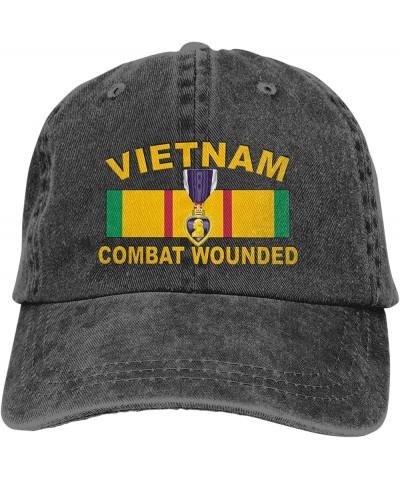 Vietnam Veteran Combat Wounded with Purple Heart Baseball Cap Cowboy Hat Denim Dad Hat Plain Sun Hat Black Black $16.75 Baseb...