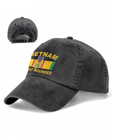 Vietnam Veteran Combat Wounded with Purple Heart Baseball Cap Cowboy Hat Denim Dad Hat Plain Sun Hat Black Black $16.75 Baseb...