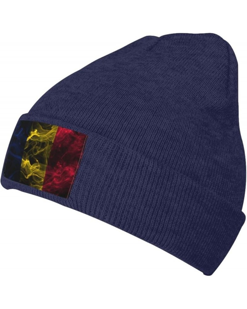 Smoke Style Flag of Chad Beanie Hat for Men Women Soft Cozy Skull Cap Winter Warm Knit Hats Navy Blue $9.10 Skullies & Beanies