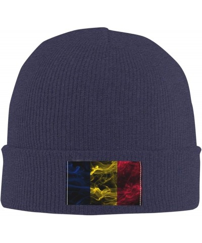 Smoke Style Flag of Chad Beanie Hat for Men Women Soft Cozy Skull Cap Winter Warm Knit Hats Navy Blue $9.10 Skullies & Beanies