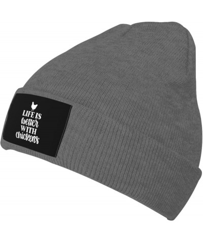 Life is Better with Chickens Knitted Hat Men Women Winter Warm Knit Beanie Black Deep Heather $12.51 Skullies & Beanies