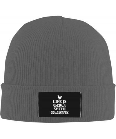 Life is Better with Chickens Knitted Hat Men Women Winter Warm Knit Beanie Black Deep Heather $12.51 Skullies & Beanies