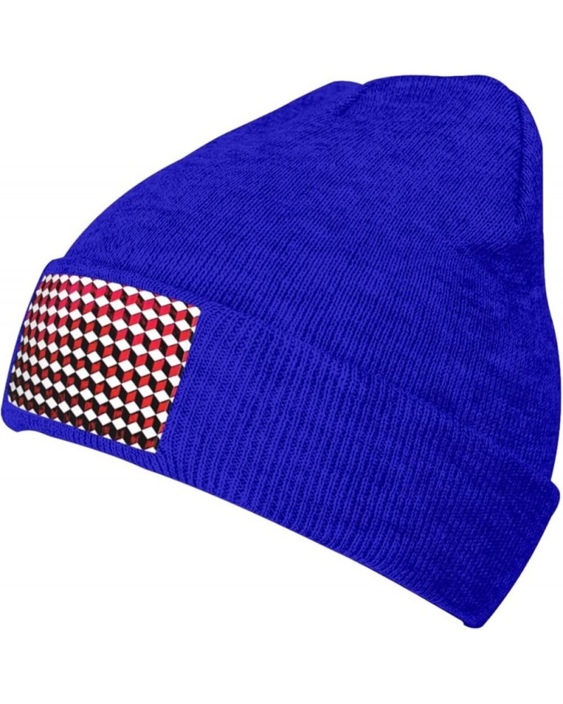 3D Red Checkered Print Unisex Beanie Hats Winter Warm Hats Knit Hat Slouchy Skull Cap Adult Casual Hat Blue $11.16 Skullies &...