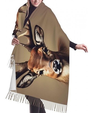 Drum Set-Standard Print Classic Tassel Scarf 77 X 27in Winter Warm Soft Thick Women'S Cashmere Shawl Deer Head Printing $12.6...