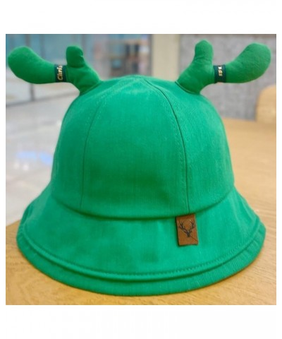 Cute Antlers Sun Hats Cotton Fisherman Hat Wide Brim Bucket Hat Summer Outdoor Breathable Sun Protection Hat Green1 $11.32 Su...