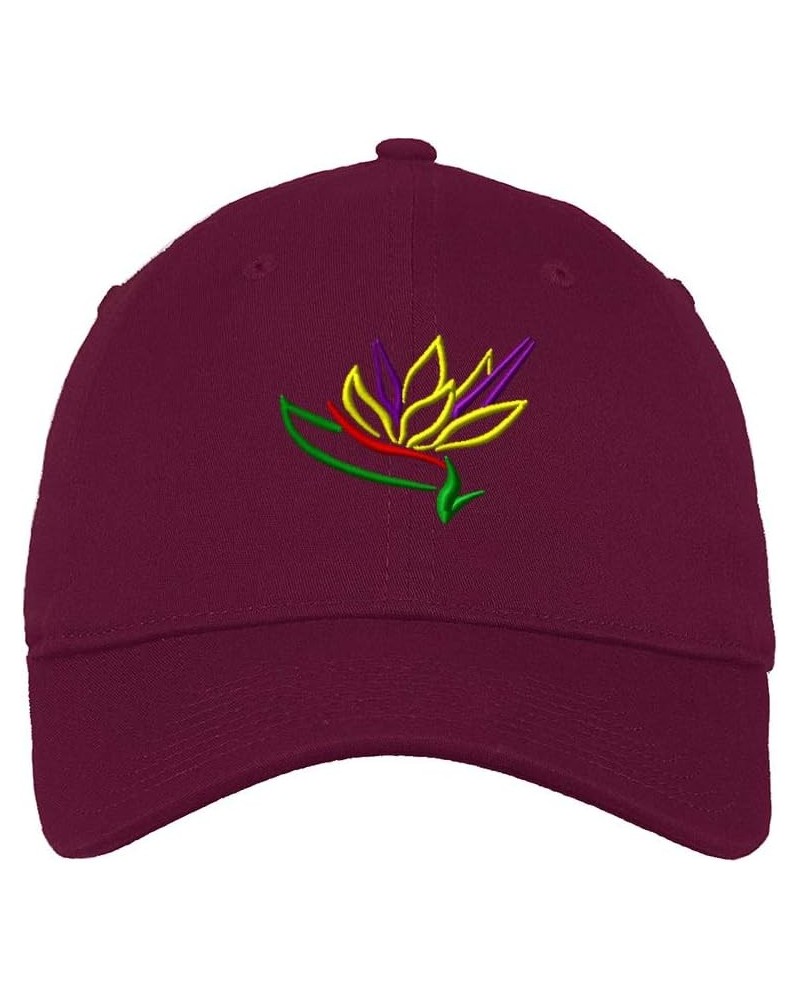 Soft Baseball Cap Plants Bird of Paradise Embroidery Flowers and Plants Cotton Dad Hats for Men & Women Burgundy Design Only ...