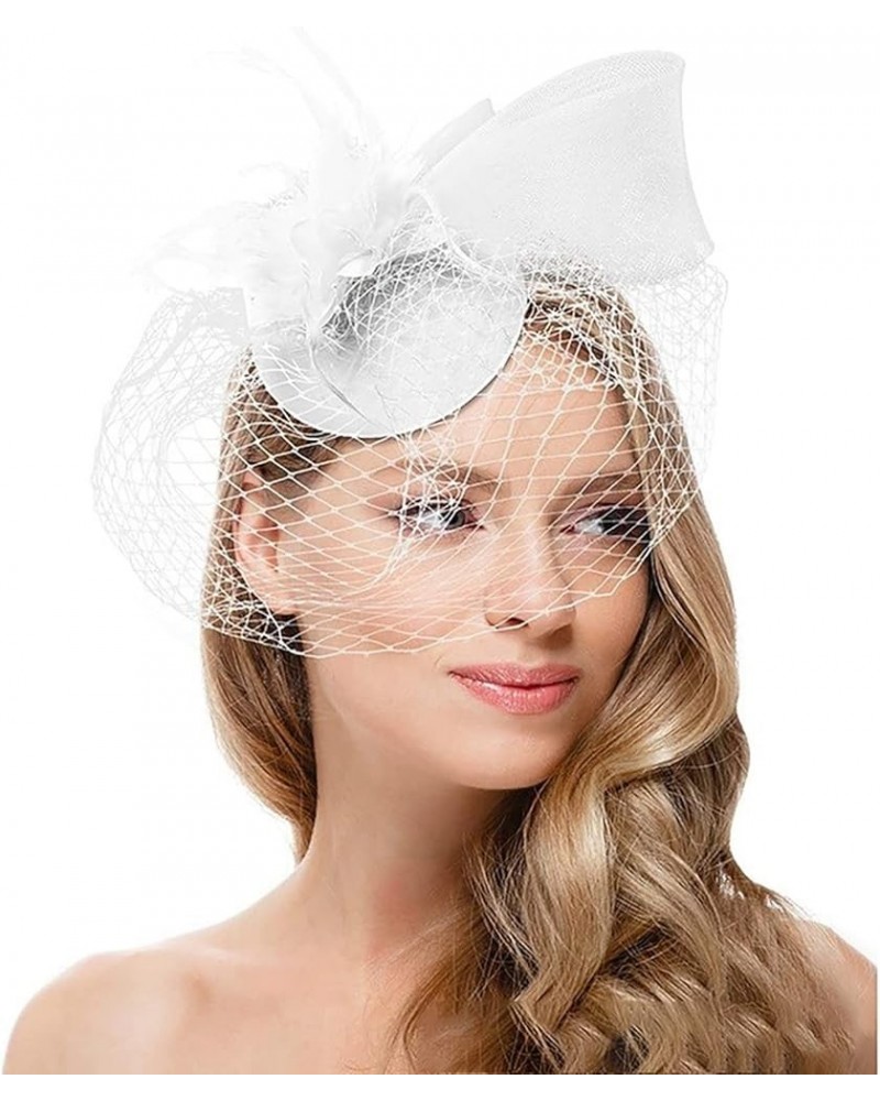 Fascinators for Women Kentucky Derby Hats,Tea Party Hat Headband Hair Clip Veil Headband with Hair Clip White $6.73 Sun Hats