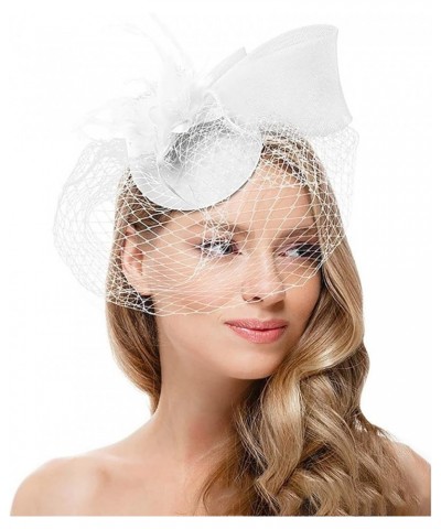 Fascinators for Women Kentucky Derby Hats,Tea Party Hat Headband Hair Clip Veil Headband with Hair Clip White $6.73 Sun Hats