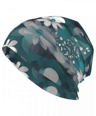 Teal Grey and White Floral Ultra-Warm & Stylish Fashion Adult Men's Knit Hat - Versatile Adult Brim Headwear, Perfect Winter ...