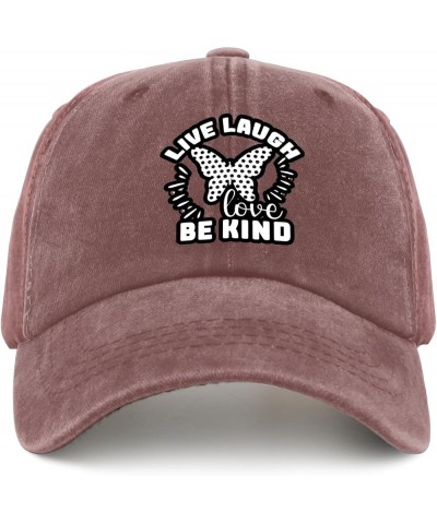 Live Laugh Love Be Kind Butterfly Caps Mesh Hat Pigment Black Gifts for Girlfriends Cool Caps Wine Red $11.20 Sun Hats