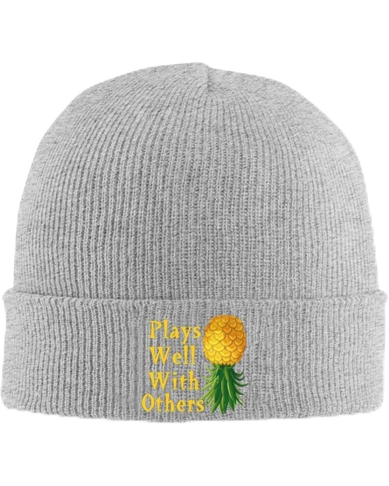 Plays Well with Others Knit Hat Upside Down Pineapple Beanie Unisex Knit Hat Women Men Winter Warm Cap Gray $10.55 Skullies &...