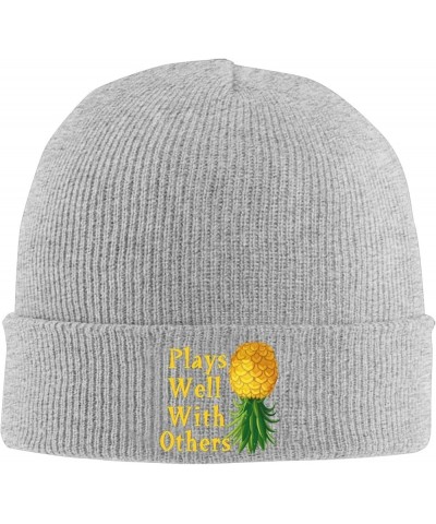 Plays Well with Others Knit Hat Upside Down Pineapple Beanie Unisex Knit Hat Women Men Winter Warm Cap Gray $10.55 Skullies &...