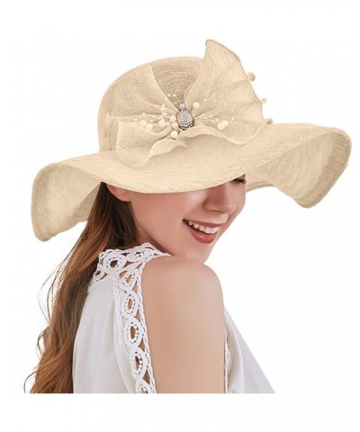 Womens Summer Dress Hat Wide Leaf Flower Bridal Shower Hat Sun Hats Beach Hat Boar Hat Beige-a $10.16 Sun Hats