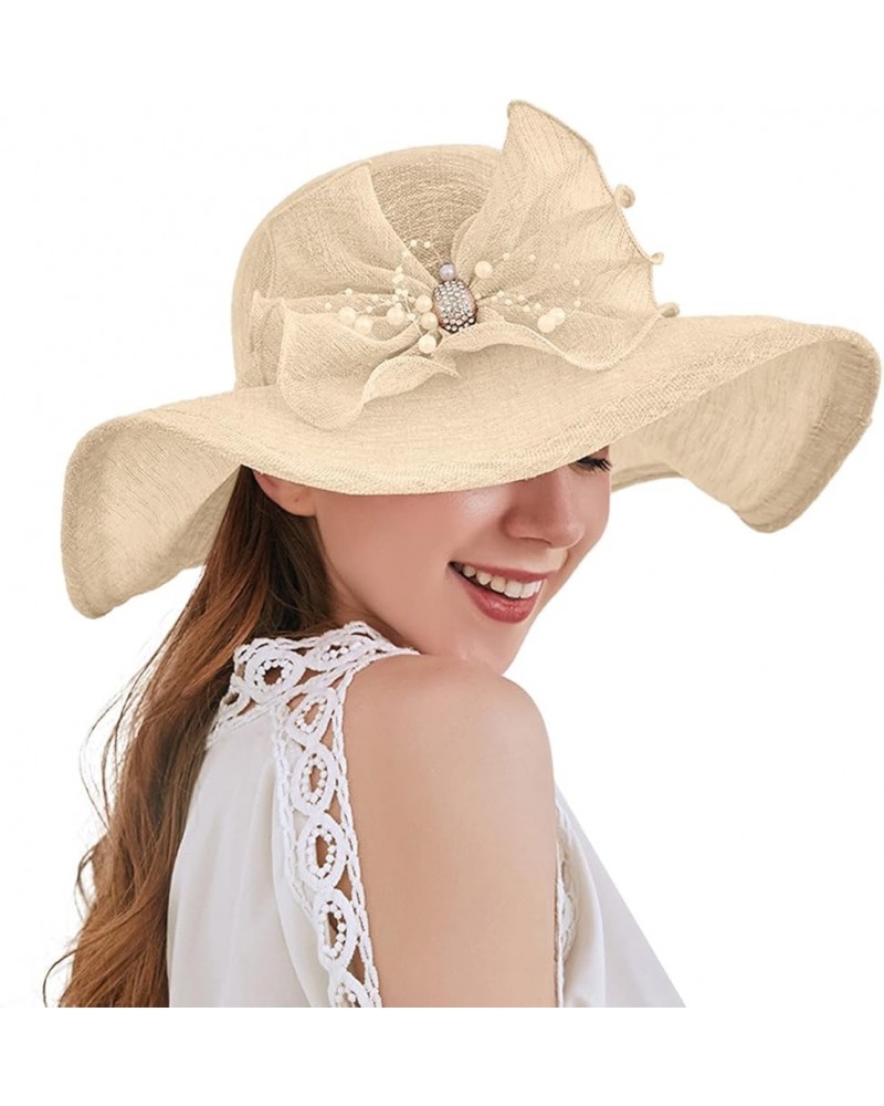 Womens Summer Dress Hat Wide Leaf Flower Bridal Shower Hat Sun Hats Beach Hat Boar Hat Beige-a $10.16 Sun Hats