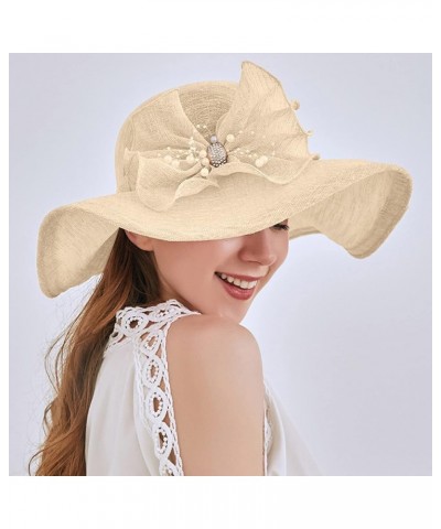 Womens Summer Dress Hat Wide Leaf Flower Bridal Shower Hat Sun Hats Beach Hat Boar Hat Beige-a $10.16 Sun Hats