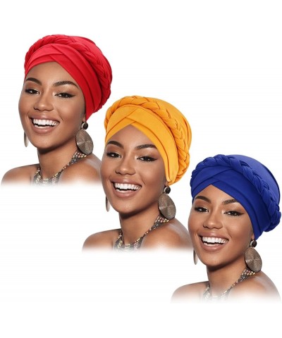 Turban Pre-Tied Twisted Braid Hair Cover Wrap Hat African Beanie Headwraps for Black Women Chemo Cancer Cap 3 Pcs Twisted Bra...