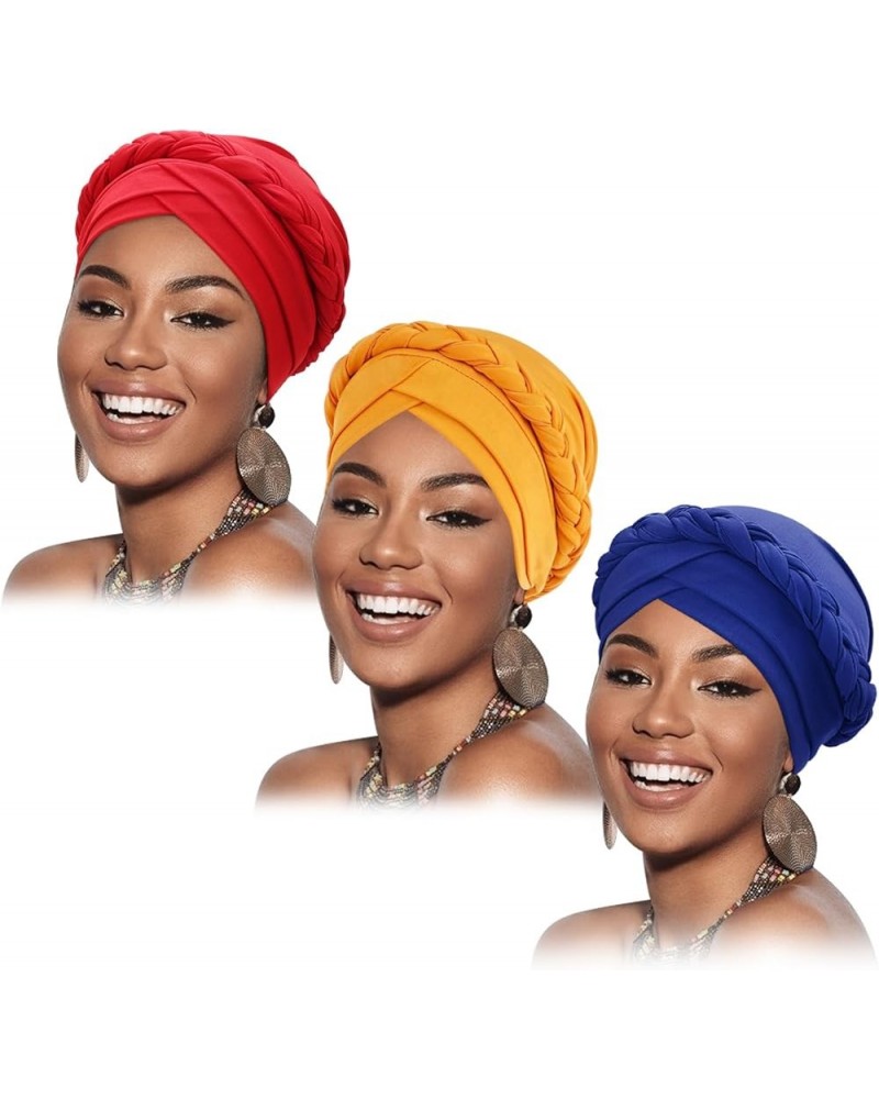 Turban Pre-Tied Twisted Braid Hair Cover Wrap Hat African Beanie Headwraps for Black Women Chemo Cancer Cap 3 Pcs Twisted Bra...