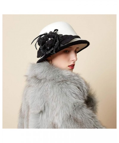 Women Winter Knit 1920s Vintage Bucket Bowler Hat Round Brim Warm Hat Party Gifts Christmas Thanksgiving White $8.73 Skullies...