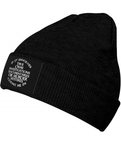 If It Involves True Crime Beanie for Women,Slouchy Knit Skull Cap Warm Winter Hat Cuffed Plain Hat Black $9.04 Skullies & Bea...