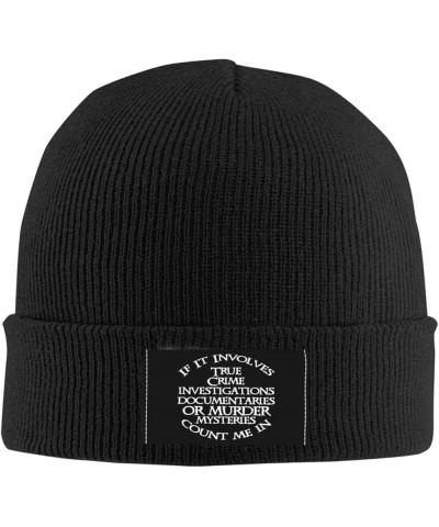 If It Involves True Crime Beanie for Women,Slouchy Knit Skull Cap Warm Winter Hat Cuffed Plain Hat Black $9.04 Skullies & Bea...