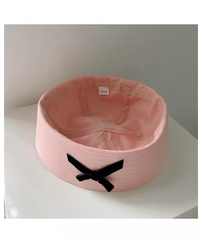 Korean Bow Knot Cute Pink Hat Flip Eaves Versatile Sweet Girl Spring and Summer Beret Dome Fashion Women's Navy Cap Light Blu...