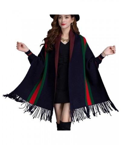 Tassel Shawl Spring Autumn Women's Cloak Scarf Dual-use Cardigan with Sleeves Cape Poncho Blue $14.17 Scarves