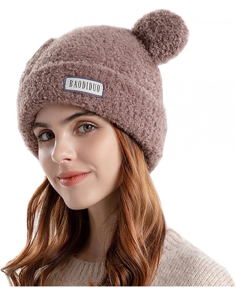 Cute Pullover Hat With Wool Thickening Hairball Solid Color Wool Knit Ear Protection Hat Hair Scarf for Ladies A $10.52 Berets