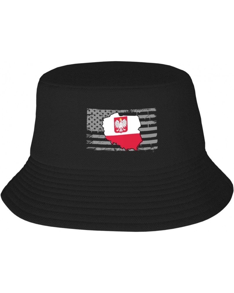 Poland Flag Map Stay Cool and Stylish with Our Trendy Bucket Hats - Perfect for Summer Fun and Outdoor Adventures Black $13.9...