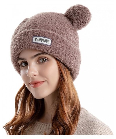 Cute Pullover Hat With Wool Thickening Hairball Solid Color Wool Knit Ear Protection Hat Hair Scarf for Ladies A $10.52 Berets