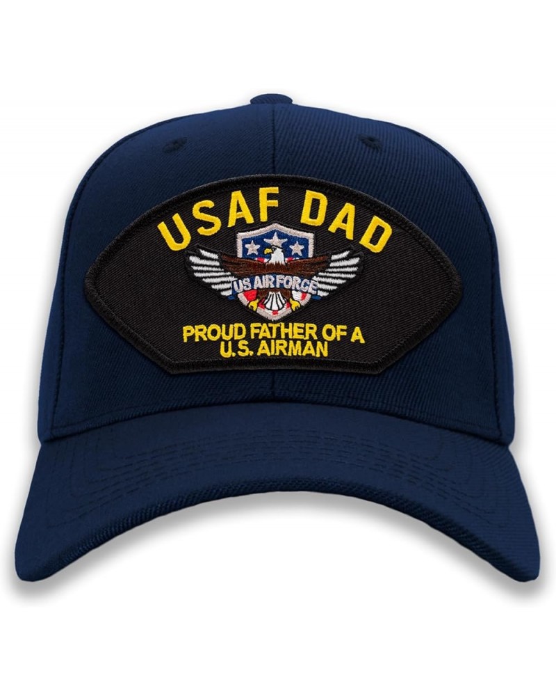 USAF Air Force Dad - Proud Father of a US Airman Ballcap or Trucker Hat Navy Blue Add American Flag $19.25 Baseball Caps