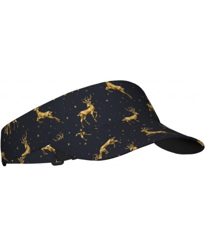 Christmas Deers Print Sun Visor Hat Golf Visor Adjustable Velcro Outdoor Sports Cap for Men Women Black $10.98 Visors