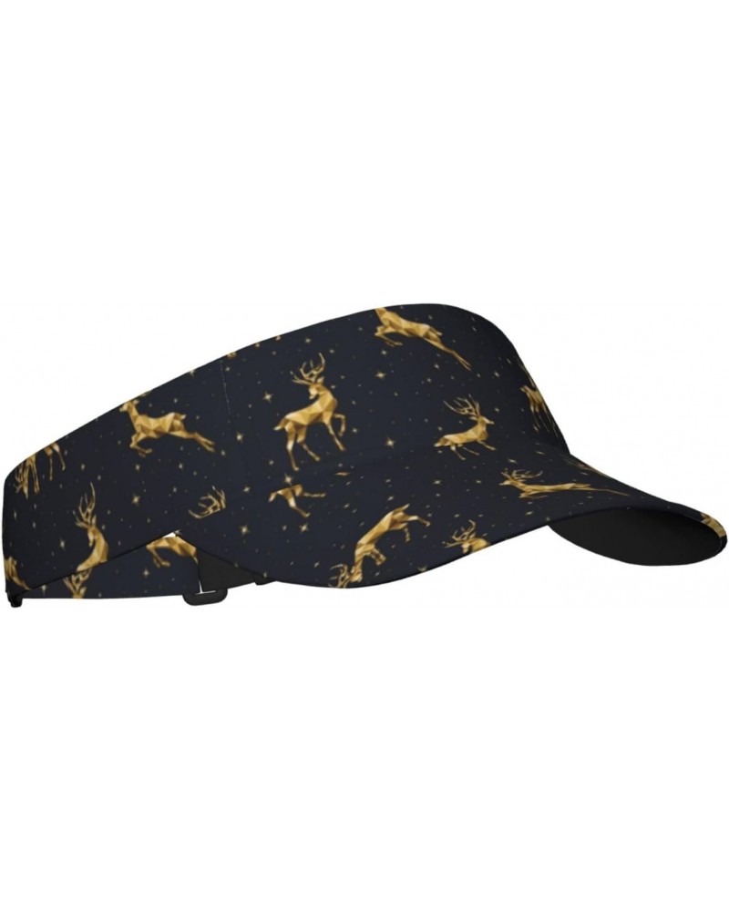 Christmas Deers Print Sun Visor Hat Golf Visor Adjustable Velcro Outdoor Sports Cap for Men Women Black $10.98 Visors