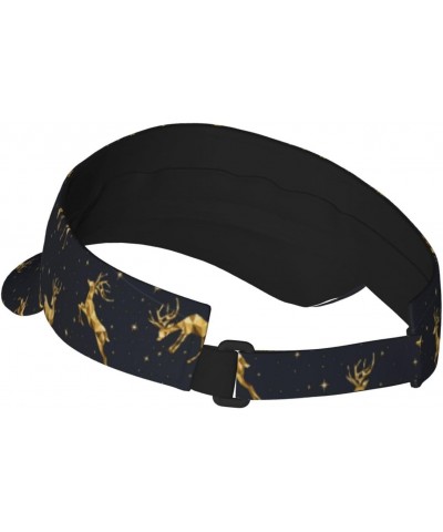 Christmas Deers Print Sun Visor Hat Golf Visor Adjustable Velcro Outdoor Sports Cap for Men Women Black $10.98 Visors