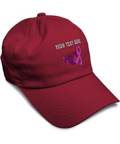 Soft Baseball Cap Cancer Pink Ribbon Butterfly Embroidery Love Cotton Embroidered Dad Hats for Men & Women Burgundy Personali...