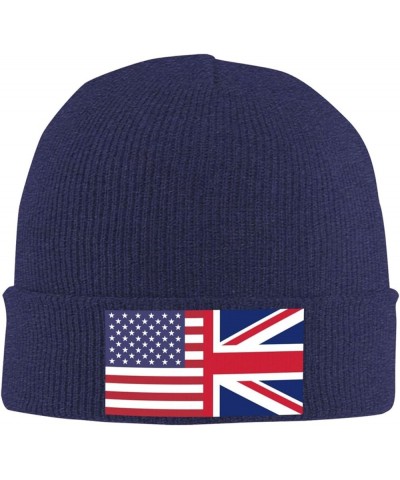 US-UK Friendship Flag Cozy Knitted Hat for Winter - Warm Comfort Black Navy Blue $13.27 Skullies & Beanies