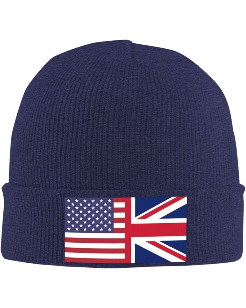 US-UK Friendship Flag Cozy Knitted Hat for Winter - Warm Comfort Black Navy Blue $13.27 Skullies & Beanies