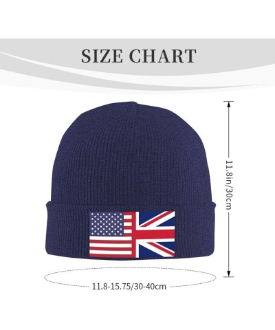 US-UK Friendship Flag Cozy Knitted Hat for Winter - Warm Comfort Black Navy Blue $13.27 Skullies & Beanies