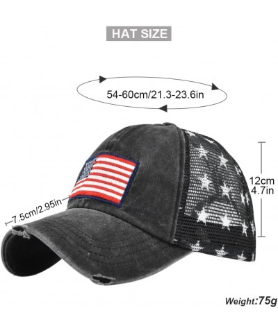 Vintage Half Mesh Baseball Cap Embroidery USA Flag Stars Cotton Sun Hat Washed Denim Trucker Cap Adjustable Unisex Black $8.8...