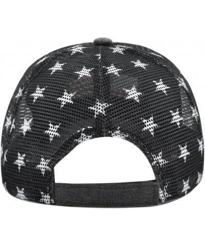 Vintage Half Mesh Baseball Cap Embroidery USA Flag Stars Cotton Sun Hat Washed Denim Trucker Cap Adjustable Unisex Black $8.8...