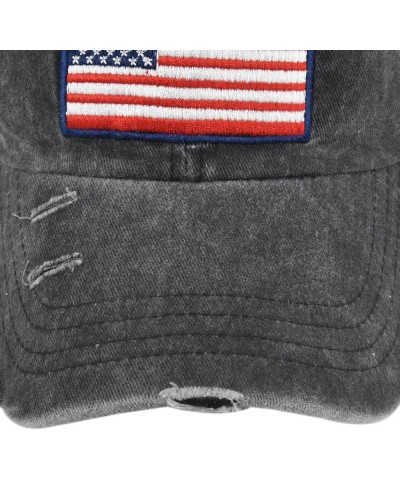 Vintage Half Mesh Baseball Cap Embroidery USA Flag Stars Cotton Sun Hat Washed Denim Trucker Cap Adjustable Unisex Black $8.8...