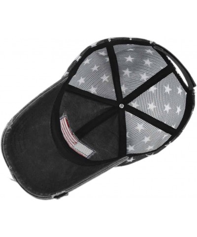 Vintage Half Mesh Baseball Cap Embroidery USA Flag Stars Cotton Sun Hat Washed Denim Trucker Cap Adjustable Unisex Black $8.8...