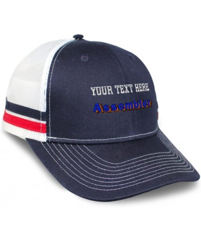 Custom Custom Trucker Hat Baseball Cap Assembler Equipment Cotton Maintenance Dad Hats for Men & Women Navy White Stripes Per...