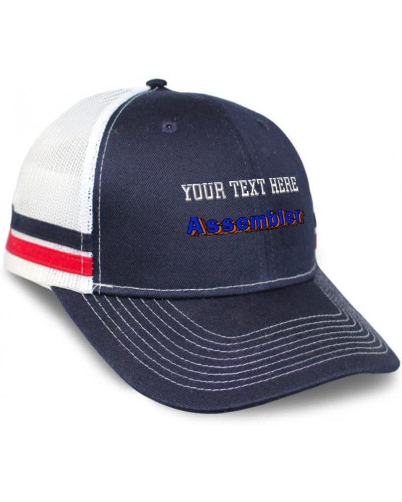 Custom Custom Trucker Hat Baseball Cap Assembler Equipment Cotton Maintenance Dad Hats for Men & Women Navy White Stripes Per...